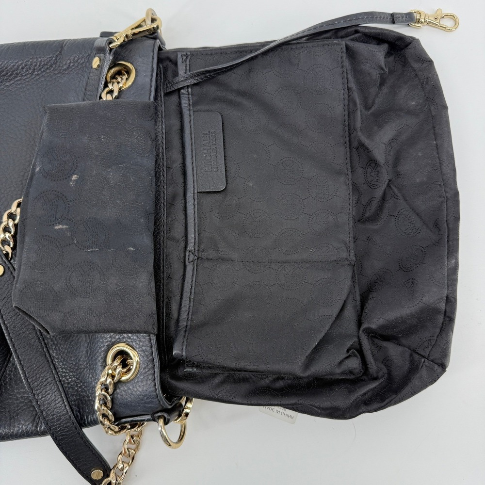 Michael Kors Black Pebbled Leather Chain Shoulder Tote Bag Crossbody Strap - Picture 13 of 16